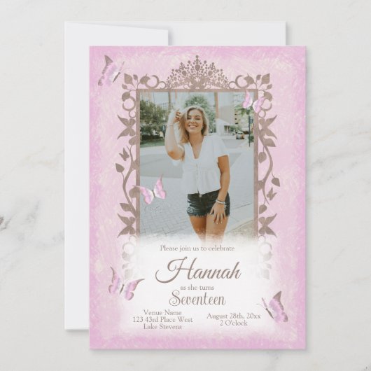 Lichtroze bruine vlinders verjaardagsfeestje kaart (Voorkant)