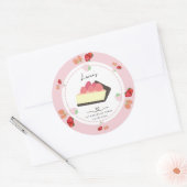 Lichtroze cake- en bessenmeisje eerste verjaardags ronde sticker (Envelop)