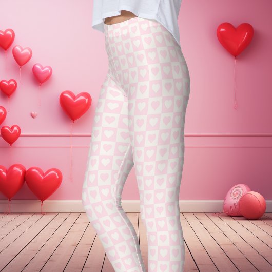 Lichtroze Checkerboard Heart Valentijns Leggings