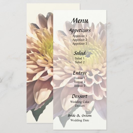 Lichtroze chrysanten bruiloft menu (Voorkant / Achterkant)