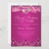 Lichtroze Damask & Bow Sweet16 Verjaardag Uitnodig Kaart (Achterkant)