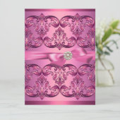 Lichtroze Damask & Bow Sweet16 Verjaardag Uitnodig Kaart (Staand voorkant)