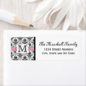 (Lichtroze) Damask Monogram Retouradreslabels Etiket (Insitu)