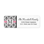 (Lichtroze) Damask Monogram Retouradreslabels Etiket (Voorkant)