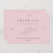 Lichtroze Dank u met de hand getrokken bladeren El Bedankkaart (Voorkant / Achterkant)