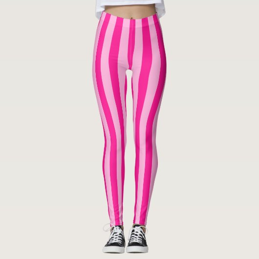 Lichtroze & Dieproze Strepen Leggings (Voorkant)