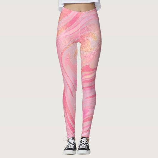 Lichtroze Donkerroze & Gouden Glitter Swirl Patroo Leggings (Voorkant)