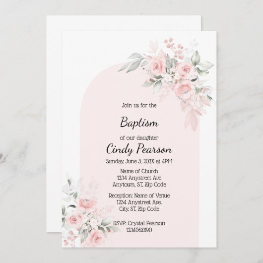 Lichtroze doopuitnodiging  kaart (Voorkant / Achterkant)
