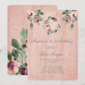 lichtroze elegant baptisme eerste verjaardag kaart (Voorkant / Achterkant)