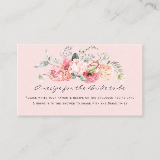 lichtroze elegant recept voor bruid informatiekaartje (Voorkant)