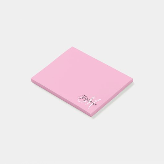 Lichtroze Elegant zwart-wit monogram Post-it® Notes (Schuin)