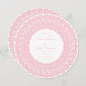 Lichtroze elegante ronde kanten foto uitnodiging (Voorkant / Achterkant)