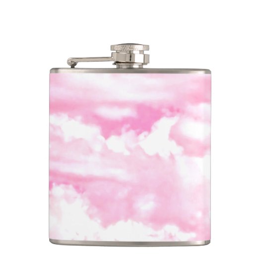 Lichtroze elegante wolken decor heupfles (Voorkant)
