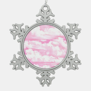 Lichtroze elegante wolken decor tin sneeuwvlok ornament