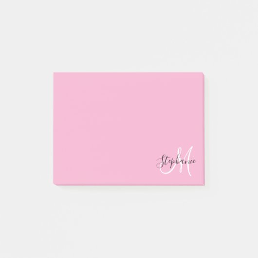 Lichtroze Elegante Zwarte en Witte Monogram Post-it® Notes (Voorkant)