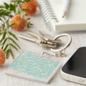 Lichtroze en Aqua Maroccan patroon Sleutelhanger (Voorkant Rechts)