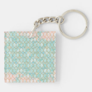 Lichtroze en Aqua Maroccan patroon Sleutelhanger