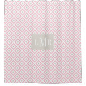 Lichtroze en beige geometrische monogram douchegordijn (Voorkant)