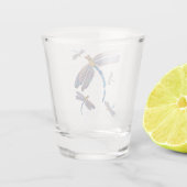 Lichtroze en blauwe vlucht van libellen shot glas (Achterkant)