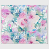 Lichtroze en blauwe waterkleurstoffen bloemen coll cadeaupapier (Vlak)