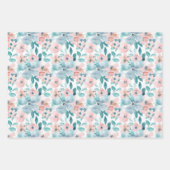 Lichtroze en Blauwgroen Waterverf Bloemenpatroon Inpakpapier Vel (Voorkant 2)