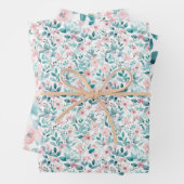 Lichtroze en Blauwgroen Waterverf Bloemenpatroon Inpakpapier Vel (In situ)