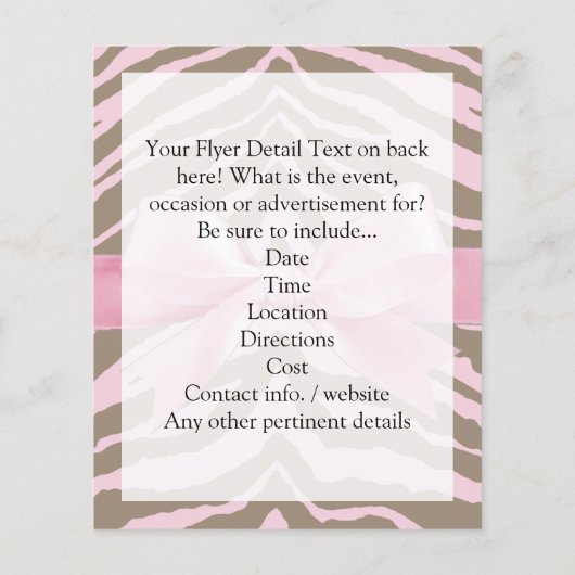 Lichtroze en bruine Zebra met lint Flyer (Achterkant)