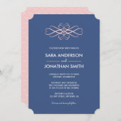 Lichtroze en Denim Blue Wedding Uitnodiging (Voorkant / Achterkant)