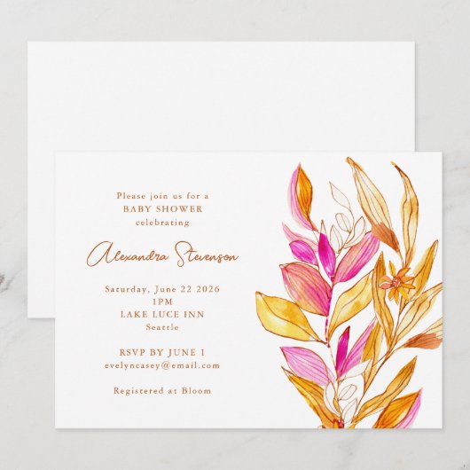 Lichtroze en geel bodemkundig Baby shower Kaart (Voorkant / Achterkant)