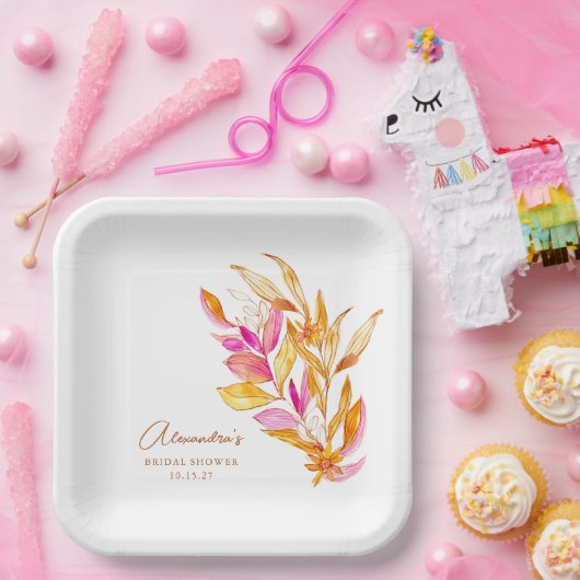 Lichtroze en geel bodemkundig Vrijgezellenfeest Papieren Bordje (Feest)