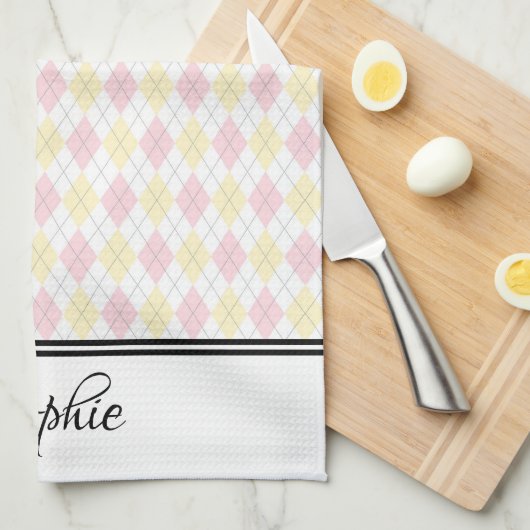 Lichtroze en geel gepersonaliseerd theedoek (Quarter Fold)