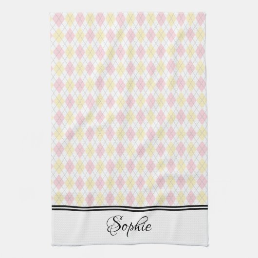 Lichtroze en geel gepersonaliseerd theedoek (Verticaal)