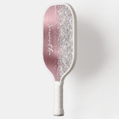Lichtroze en Glitterige Zilveren Glam Script Naam Pickleball Paddle (Links)