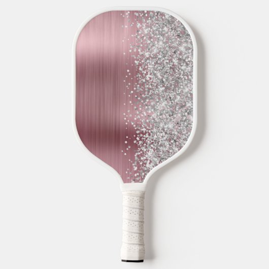 Lichtroze en Glittery Silver Glam Script Name Pickleball Paddle (Achterkant)