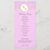 Lichtroze en goud elegant Damask huwelijksprogramm Programmakaart (Achterkant)