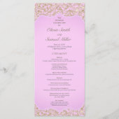 Lichtroze en goud elegant Damask huwelijksprogramm Programmakaart (Voorkant)