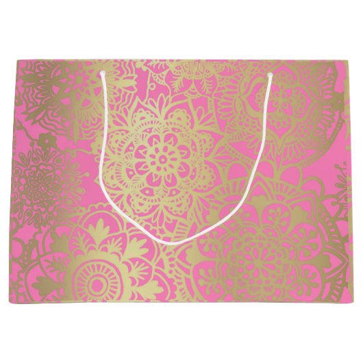 Lichtroze en gouden Mandala - Patroon Grote Gift B Groot Cadeauzakje (Voorkant)