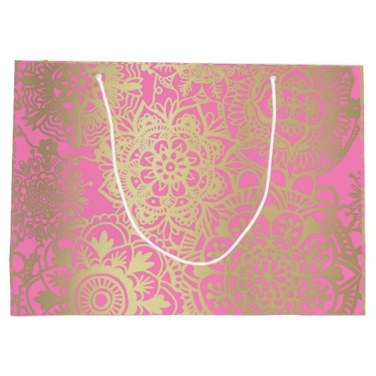 Lichtroze en gouden Mandala - Patroon Grote Gift B Groot Cadeauzakje (Achterkant)