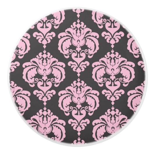 Lichtroze en grijze Damask Elegant Chic Bedroom Keramische Knop (Voorkant)