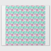 Lichtroze en groen waterverf floreel patroon cadeaupapier (Vlak)