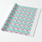 Lichtroze en groen waterverf floreel patroon cadeaupapier (Uitgerold)