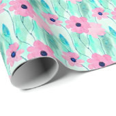Lichtroze en groen waterverf floreel patroon cadeaupapier (Rol Hoek)