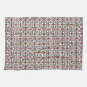 Lichtroze en groene Floral Tegel Patroon  Theedoek (Horizontaal)