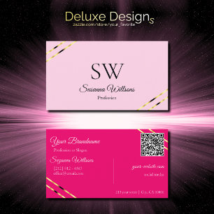 Lichtroze en hete roze gouden lijnen monogram QR-c Visitekaartje