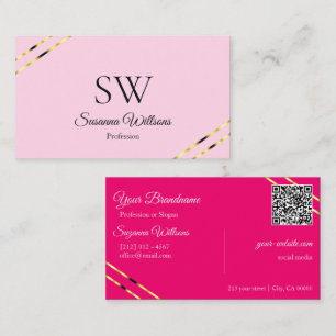 Lichtroze en hete roze gouden lijnen monogram QR-c Visitekaartje