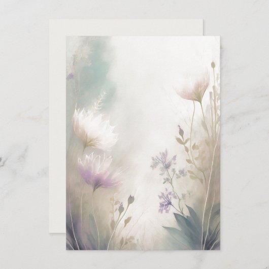 Lichtroze en paarse bloemenblanco bruiloft kaart (Voorkant / Achterkant)