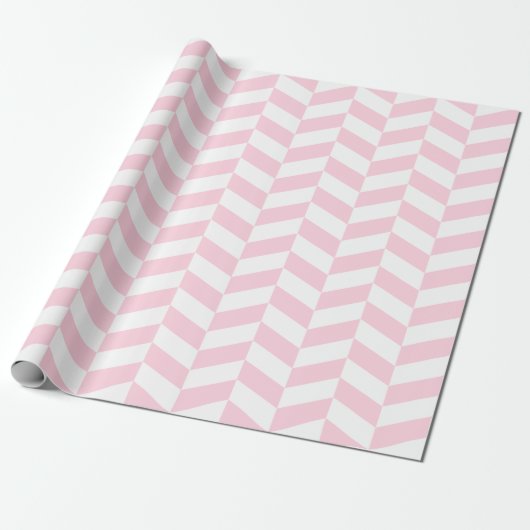 Lichtroze en wit Extra Groot Herringbone Cadeaupapier (Uitgerold)