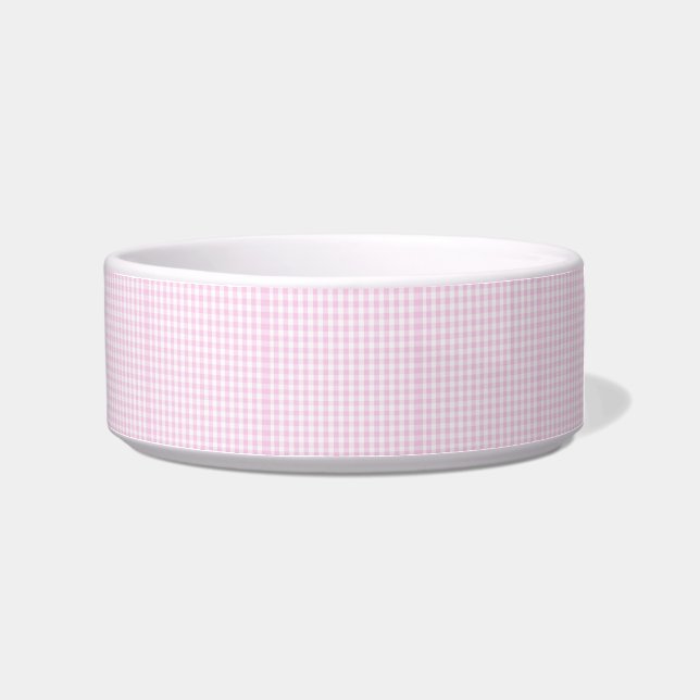 lichtroze en wit gingham patroon preppy girly voerbakje (Rechts)