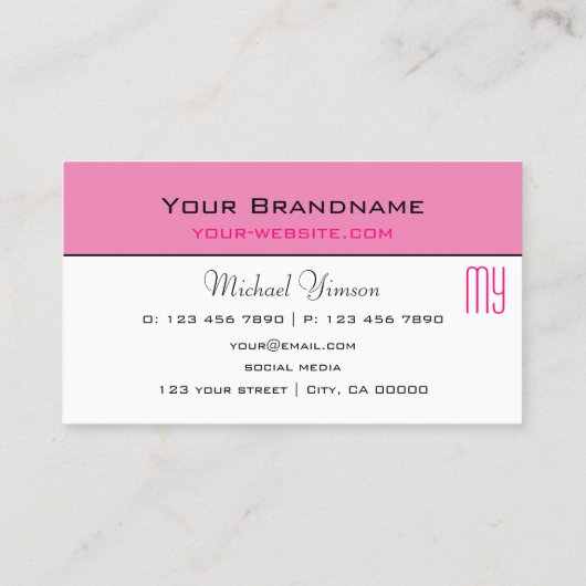 Lichtroze en wit met Monogram Professional Visitekaartje (Achterkant)