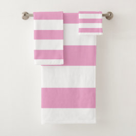 Lichtroze en witte cabana horizontale streep bad handdoek